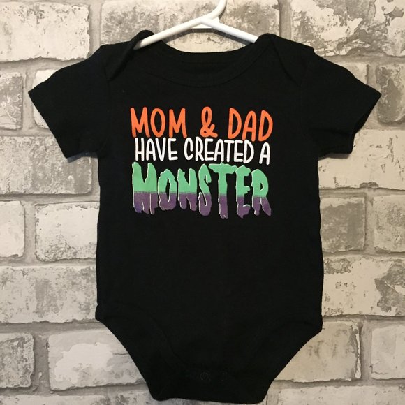 "Mom & Dad Have Created A MONSTER" Onesie 3-6 Mths - Picture 1 of 3